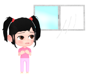 開いた窓を見る子供のイラスト