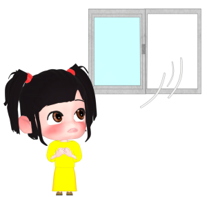 開いた窓を見る子供のイラスト