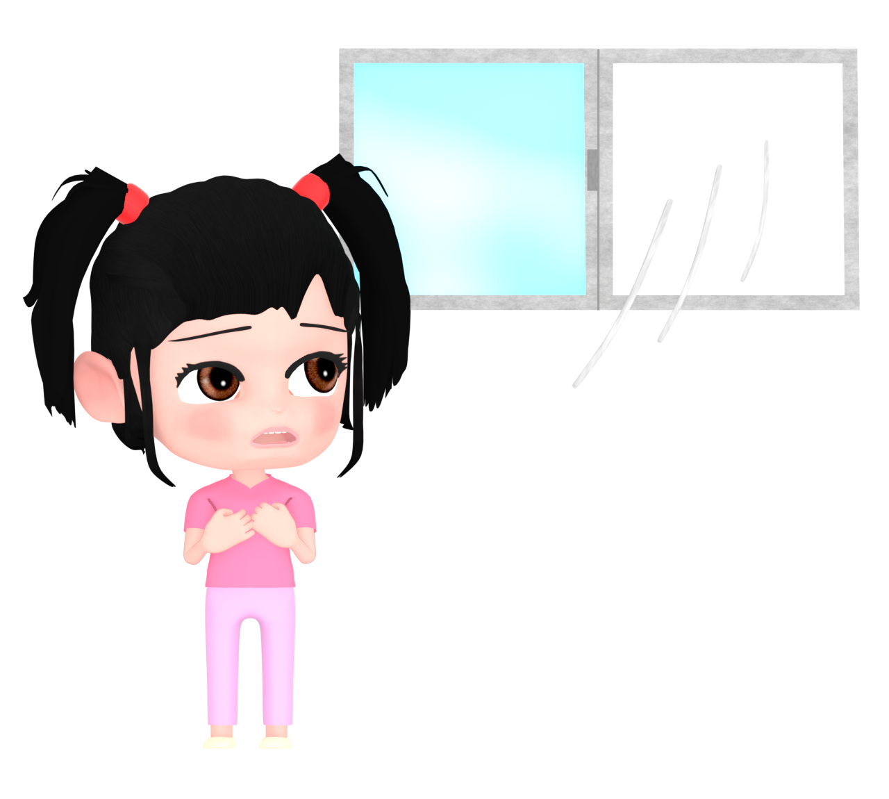 開いた窓を見る子供のイラスト