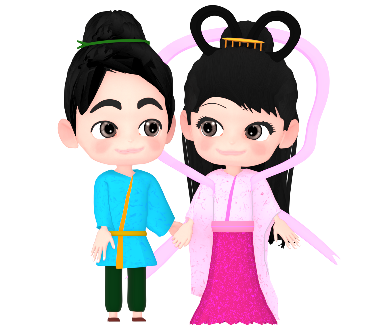 手を繋ぐ織姫と彦星のイラスト