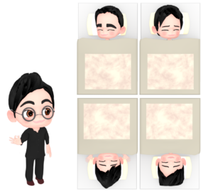 宿泊学習の先生と寝る男子生徒のイラスト