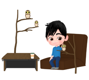 フクロウを触る男性のイラスト