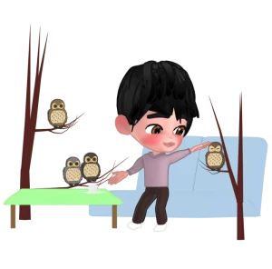 フクロウを触る男性のイラスト