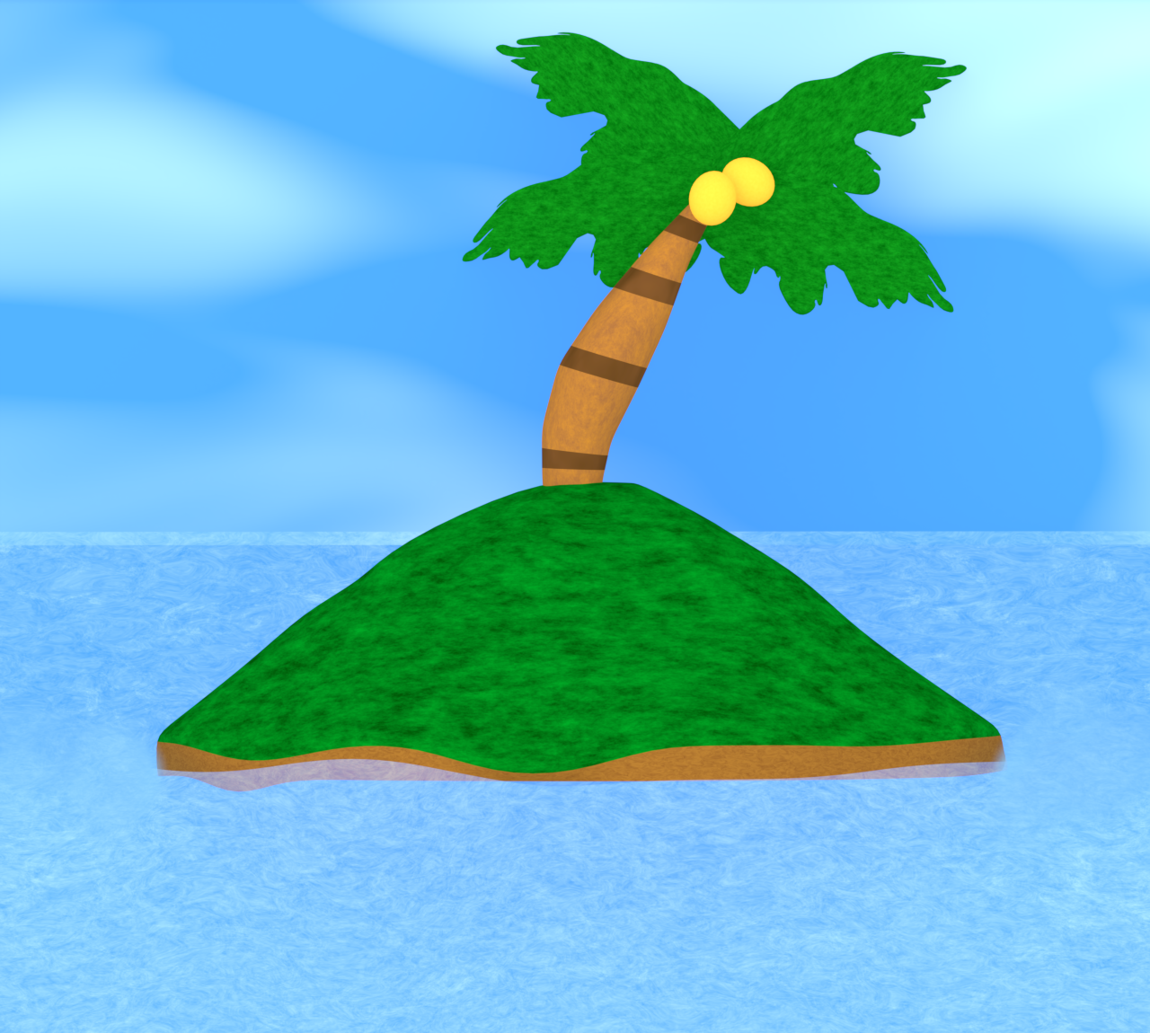 ヤシの木が生えた無人島のイラスト