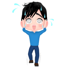 パニックで目が回る男性のイラスト