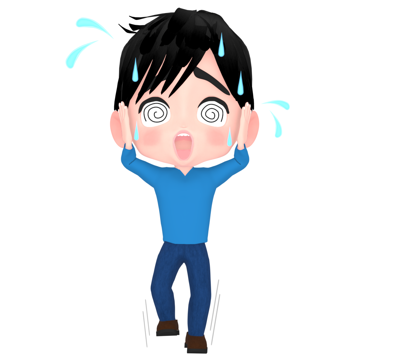 パニックで目が回る男性のイラスト