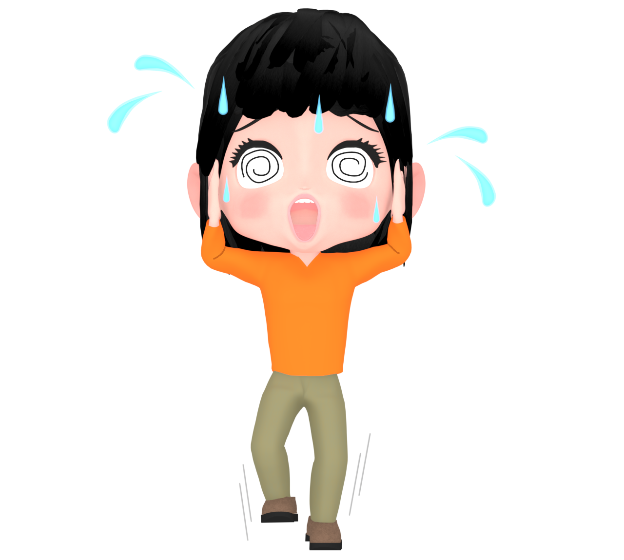 パニックで目が回る女性のイラスト