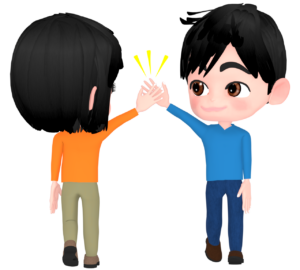 すれ違いざまにハイタッチをするイラスト