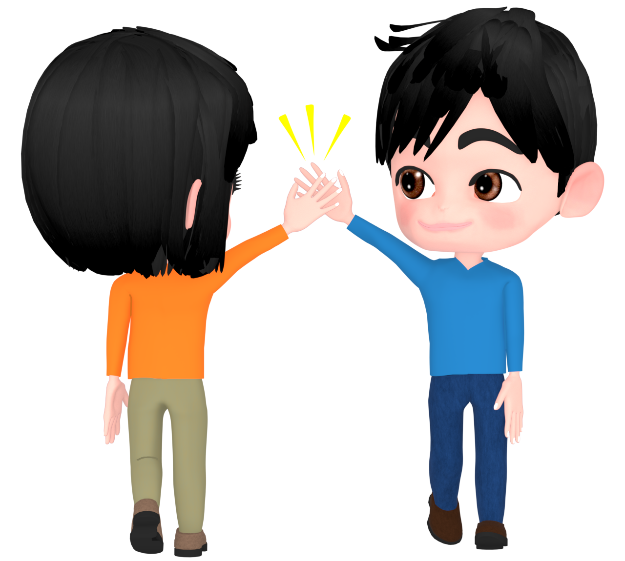 すれ違いざまにハイタッチをするイラスト
