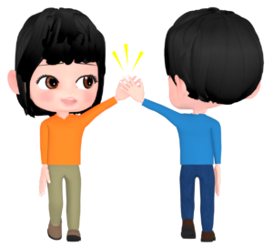 すれ違いざまにハイタッチをする女性のイラスト