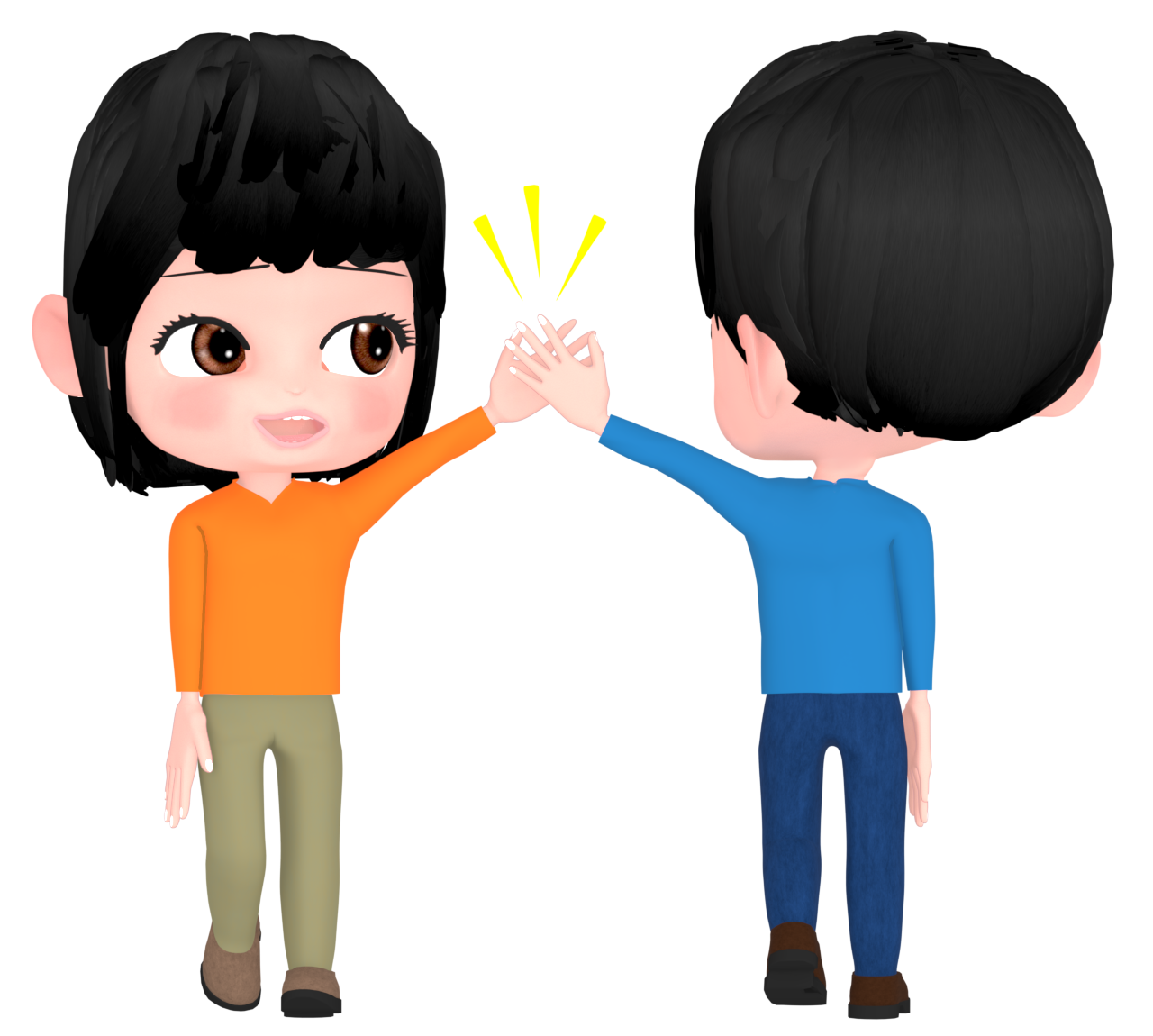 すれ違いざまにハイタッチをする女性のイラスト