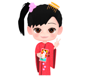 ピースをする着物の女の子のイラスト（七五三）