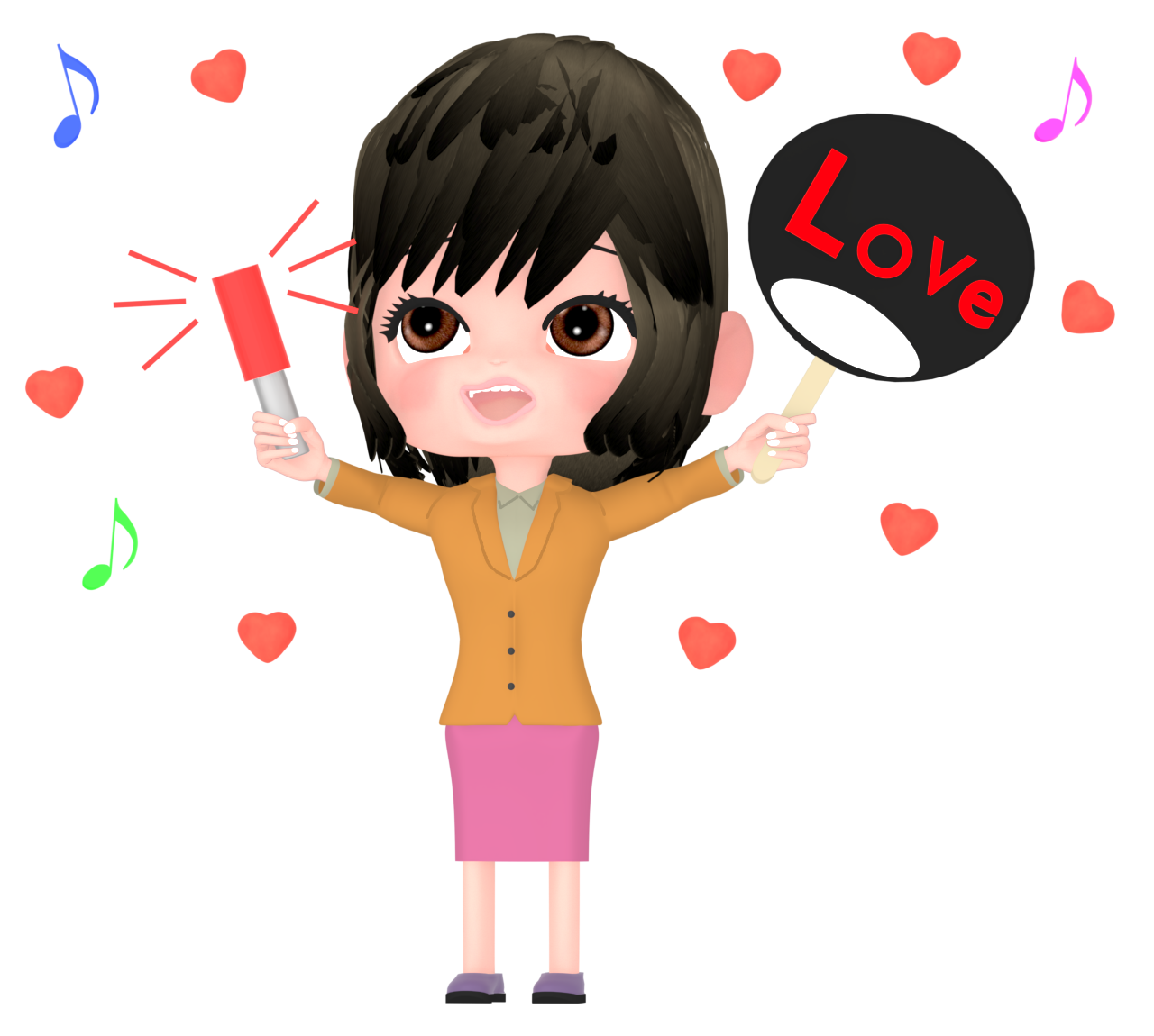 ペンライトを振るアイドルファンのイラスト