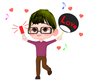 ペンライトでアイドルを応援する男性のイラスト