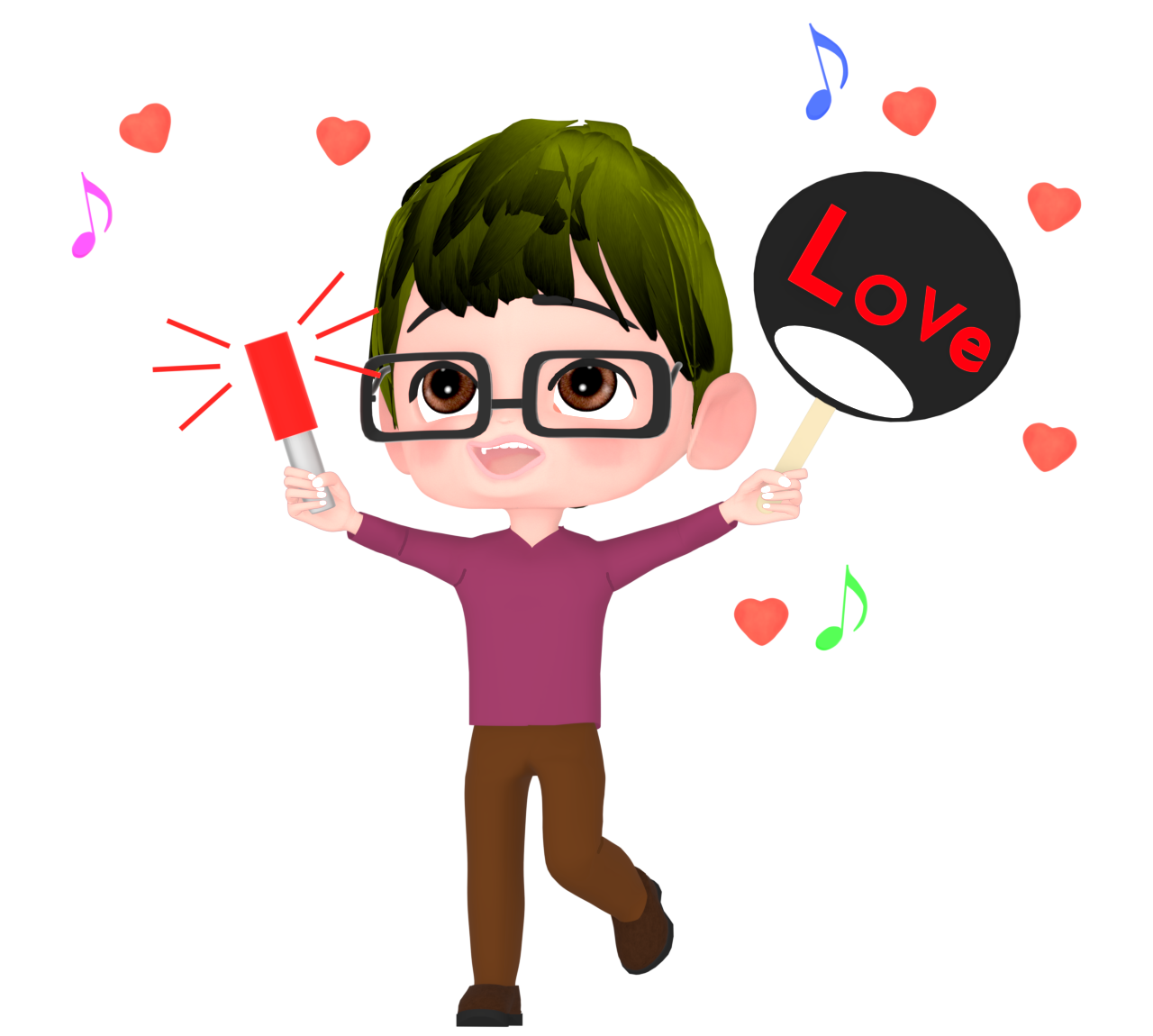 ペンライトでアイドルを応援する男性のイラスト