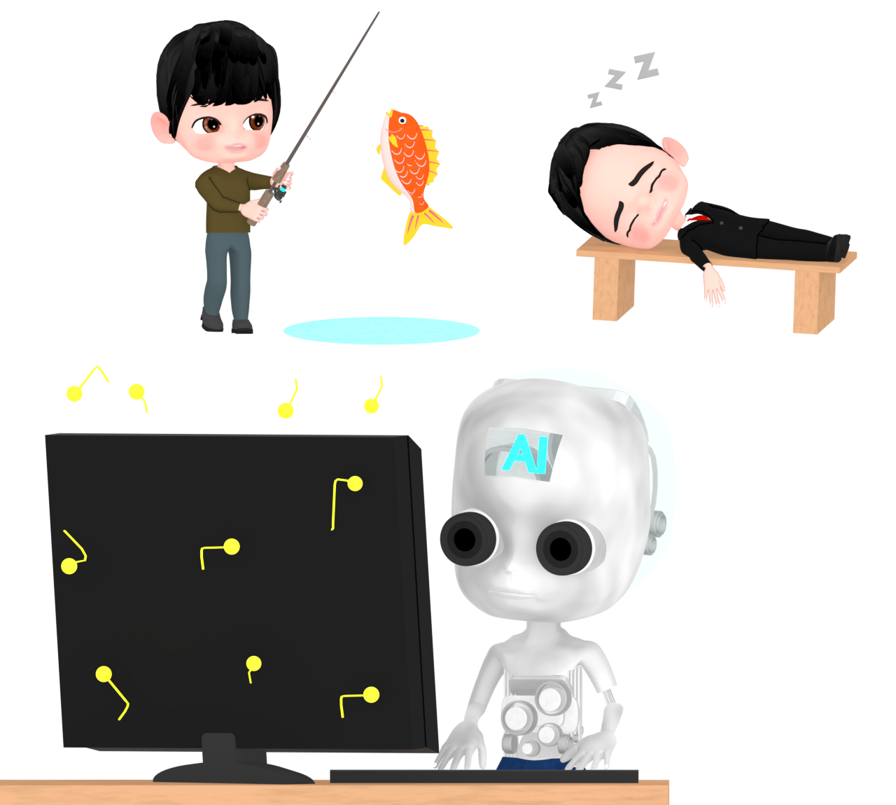仕事をAIに任せる人のイラスト