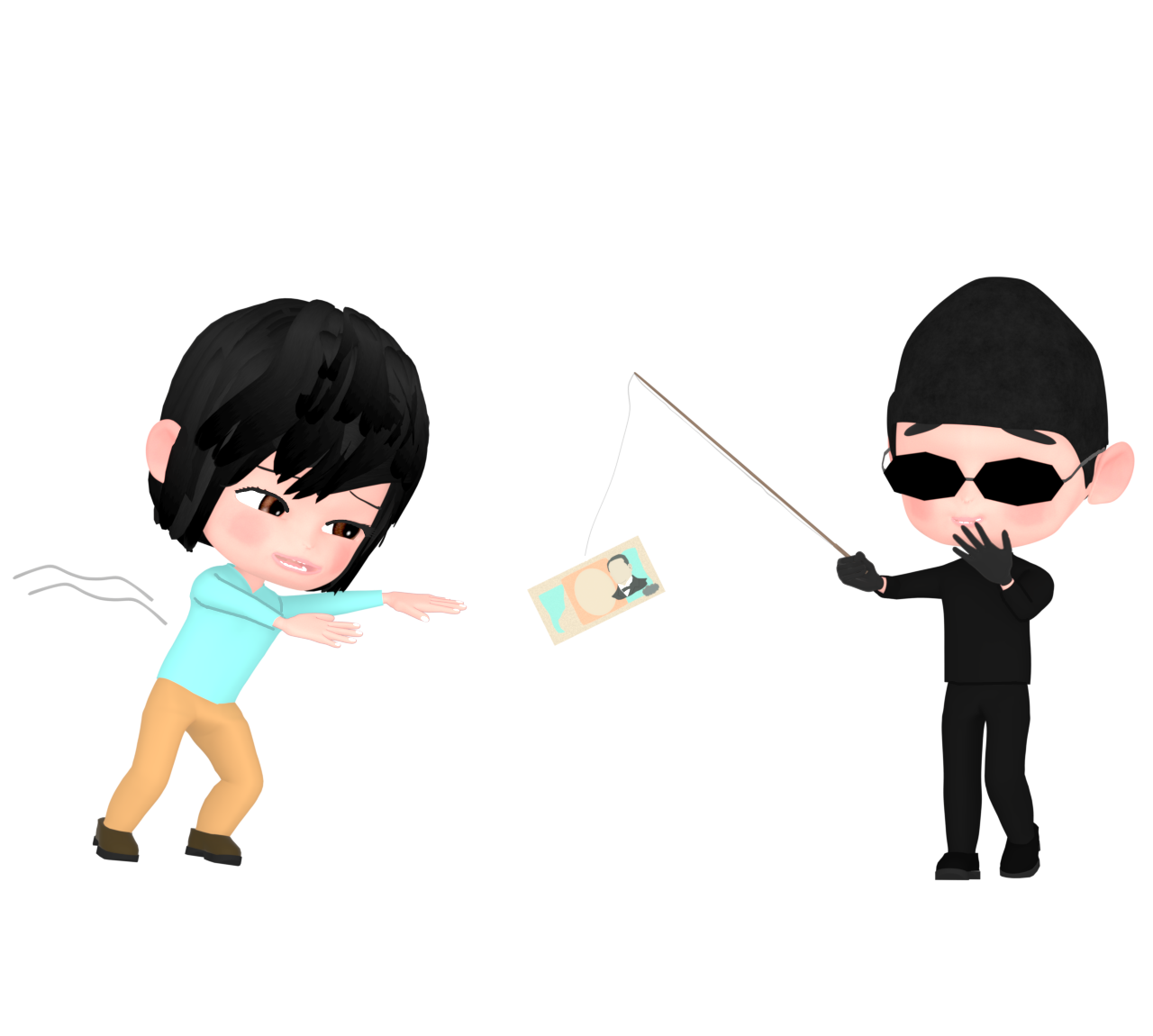 お金に釣られる人のイラスト