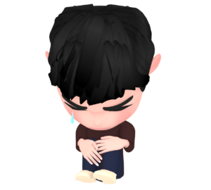 体育座りで泣く男性のイラスト