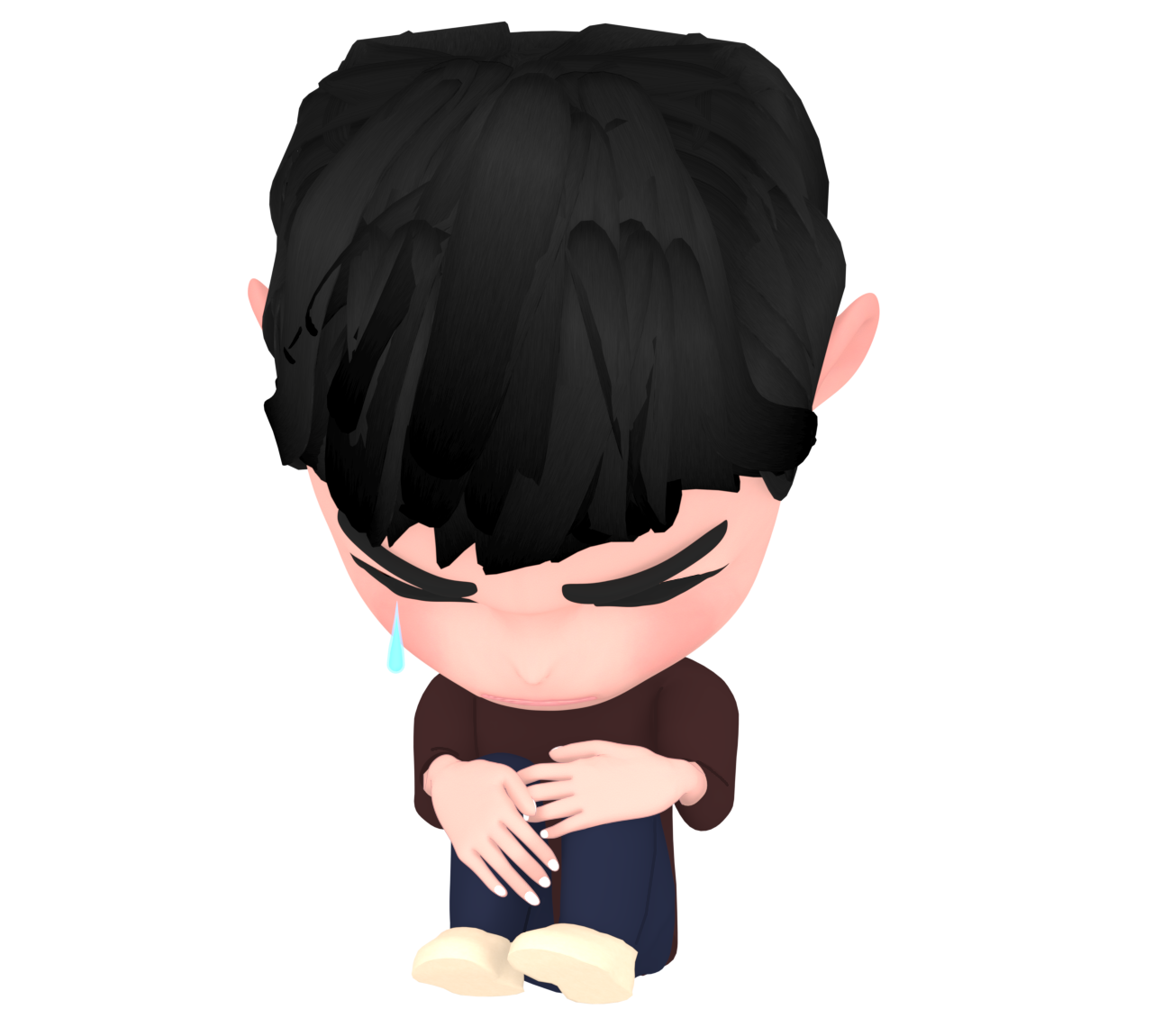 体育座りで泣く男性のイラスト