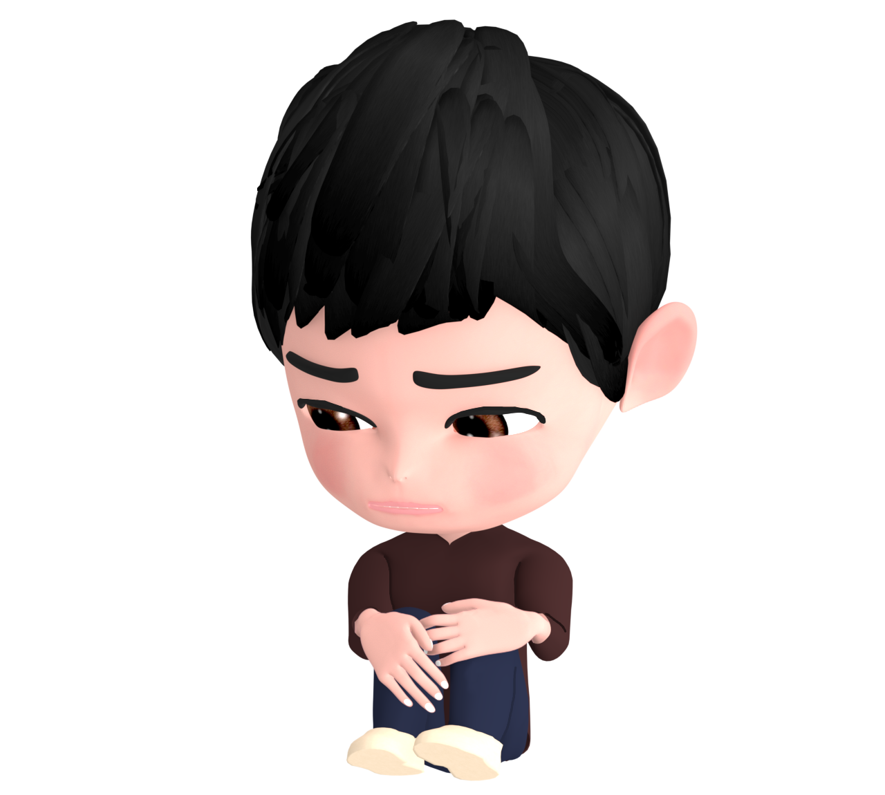 体育座りで落ち込む男性のイラスト