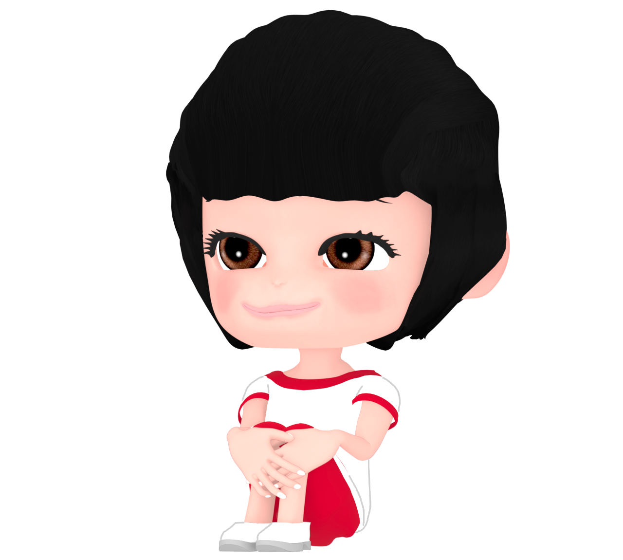 膝を抱えて体育座りをする女子生徒のイラスト