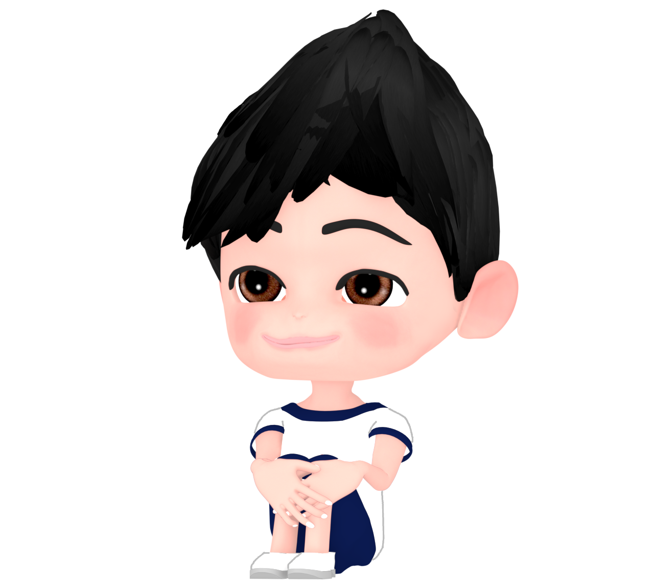 体育座りのポーズをする男子生徒のイラスト