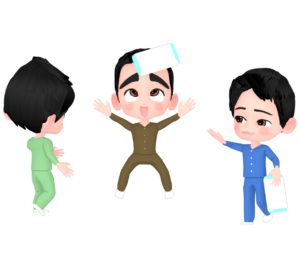 枕投げをする男子のイラスト