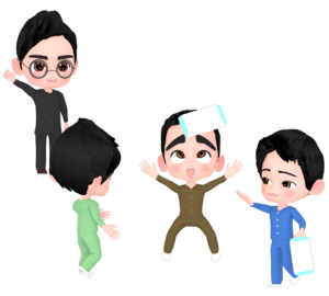 枕投げで先生に怒られる生徒のイラスト