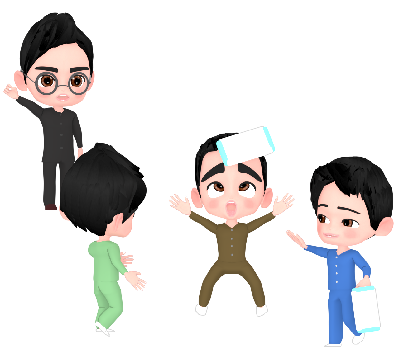 枕投げで先生に怒られる生徒のイラスト