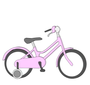 ピンク色の補助輪付き子供用自転車のイラスト