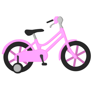ピンク色の補助輪付き子供用自転車のイラスト