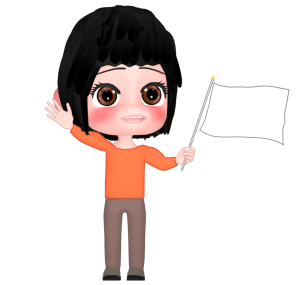 無地の旗を振る女性のイラスト