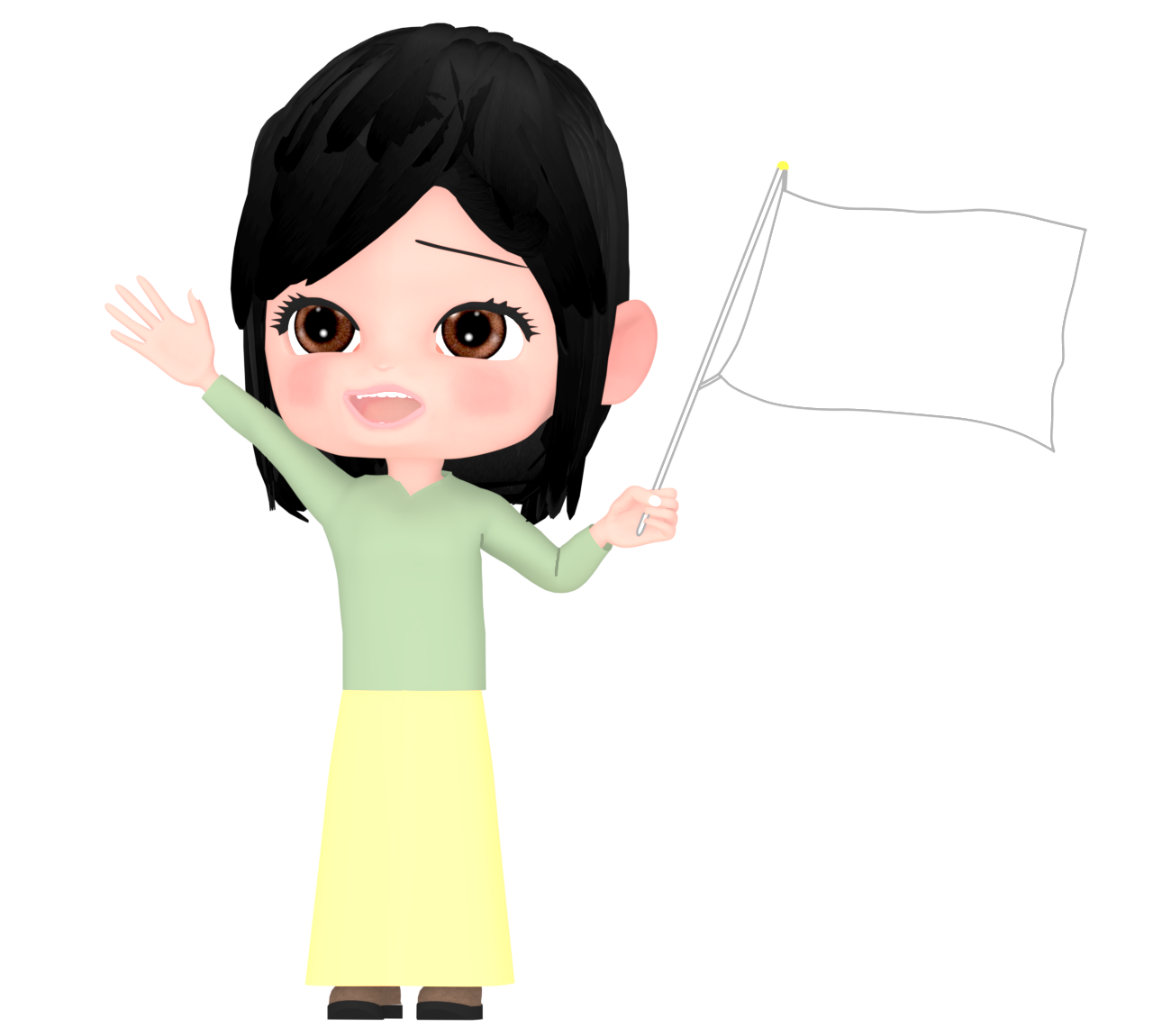 白地の旗を振る女性のイラスト