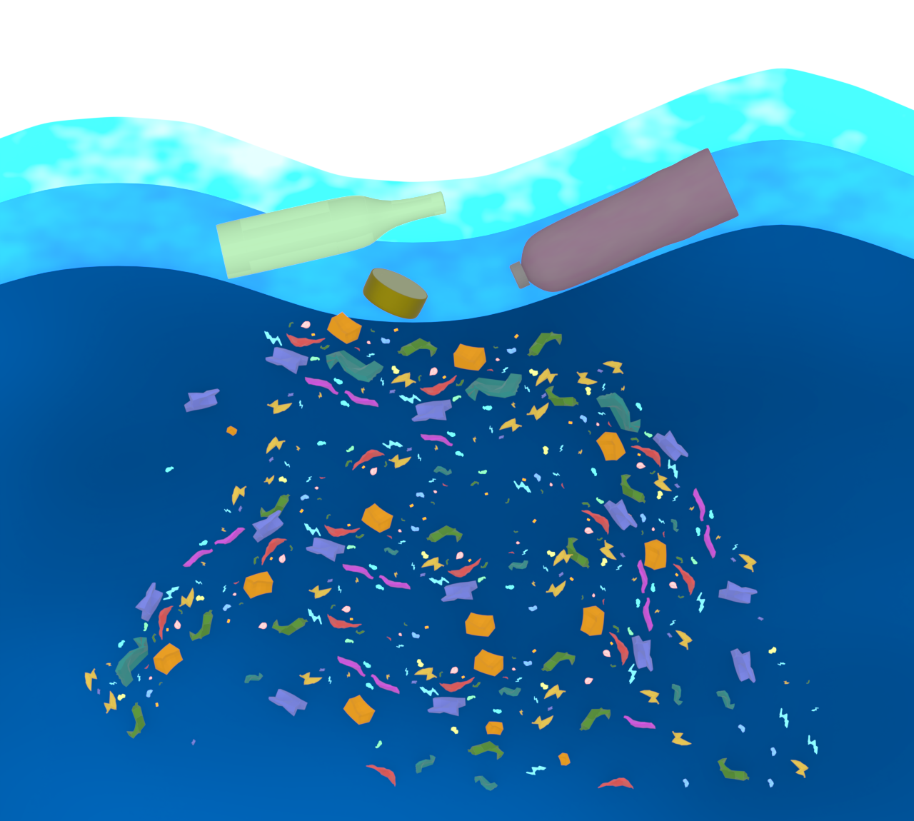 海を汚すプラスチック問題のイラスト