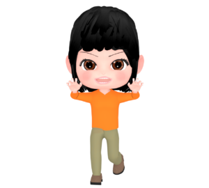 おふざけで驚かせる女性のイラスト