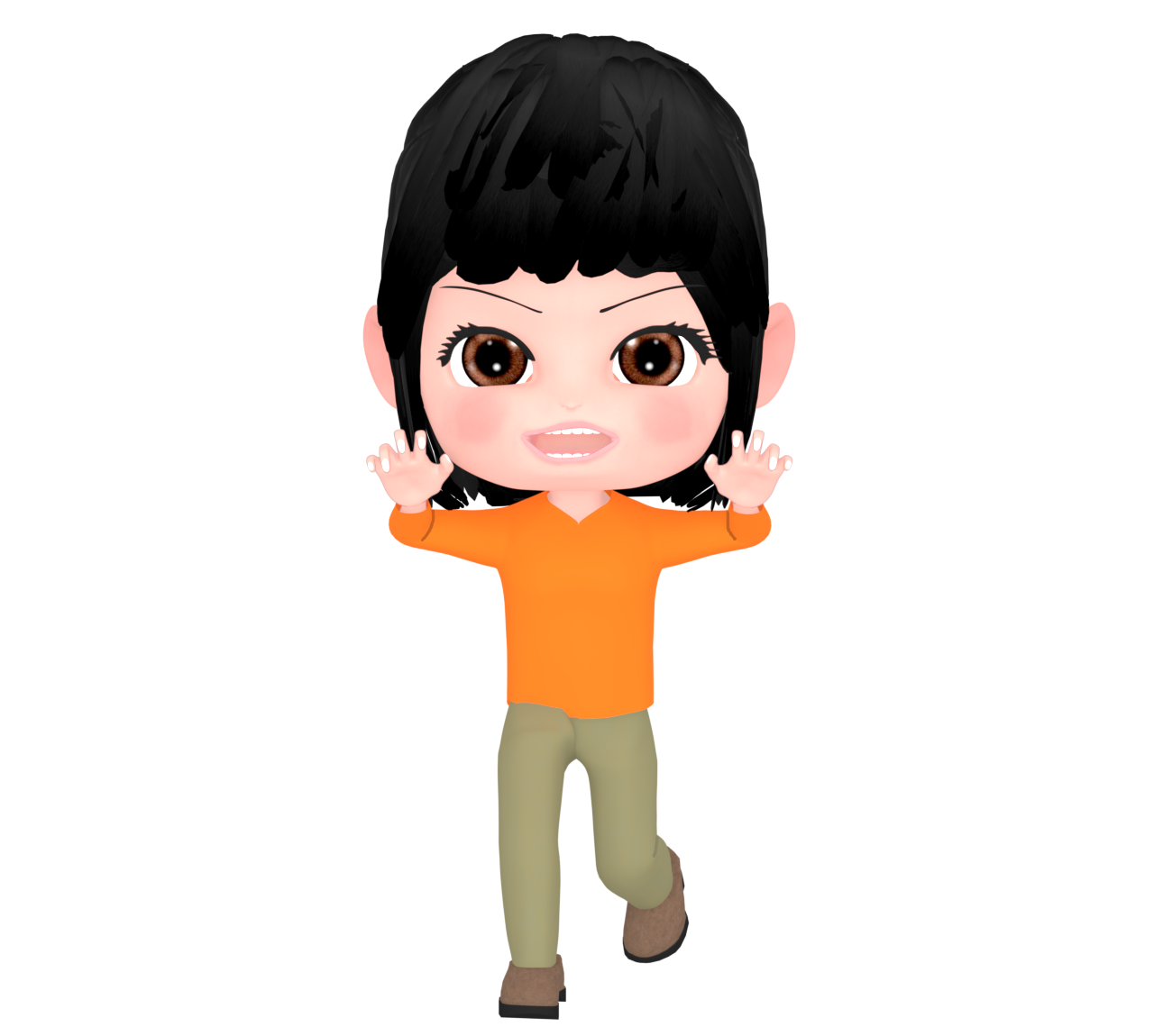 おふざけで驚かせる女性のイラスト