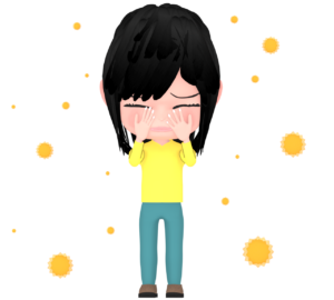 花粉で目が痒いアレルギー女性のイラスト