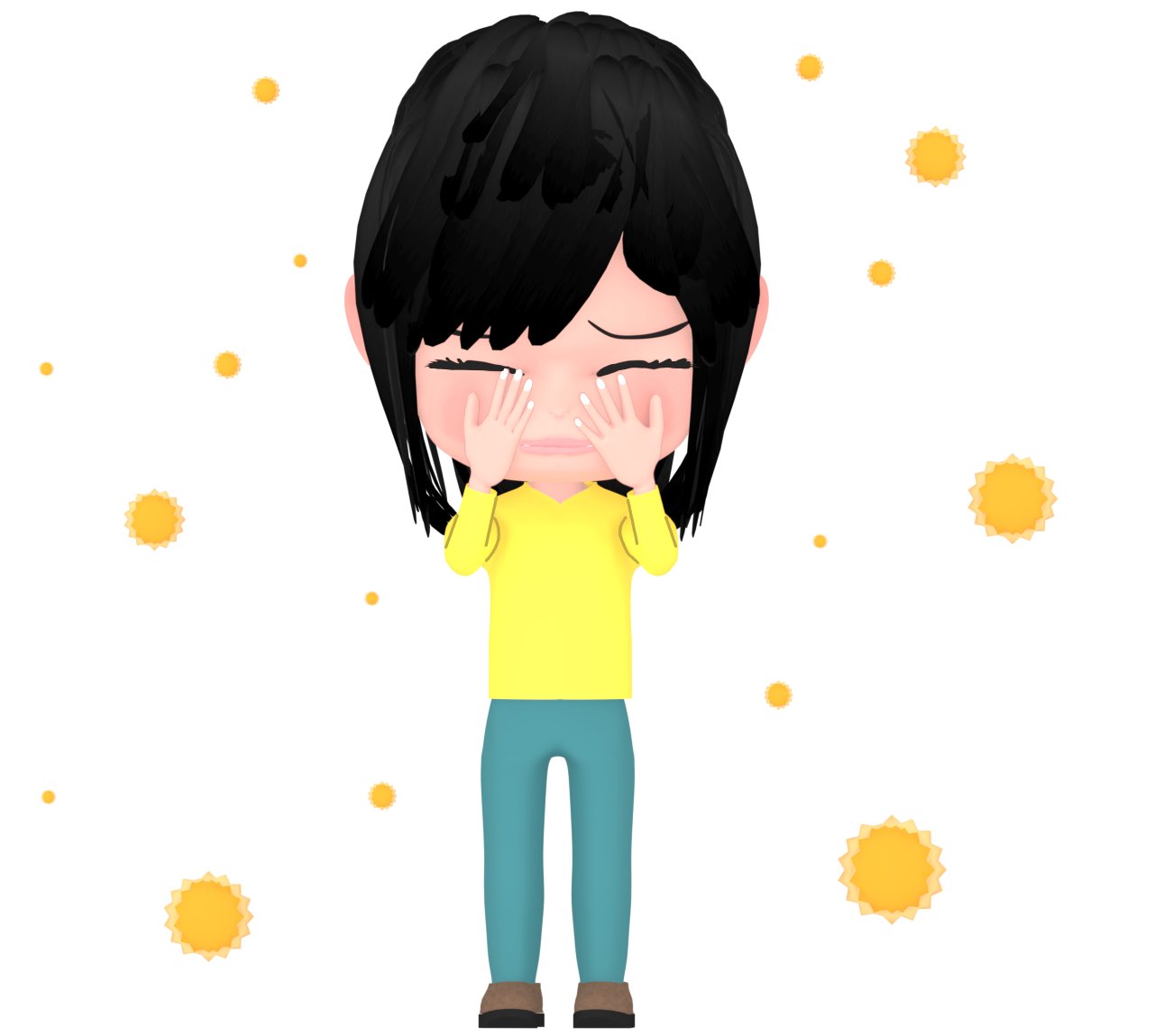 花粉で目が痒いアレルギー女性のイラスト