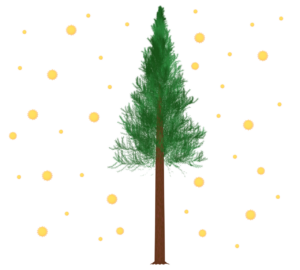 花粉を飛ばす杉の木のイラスト