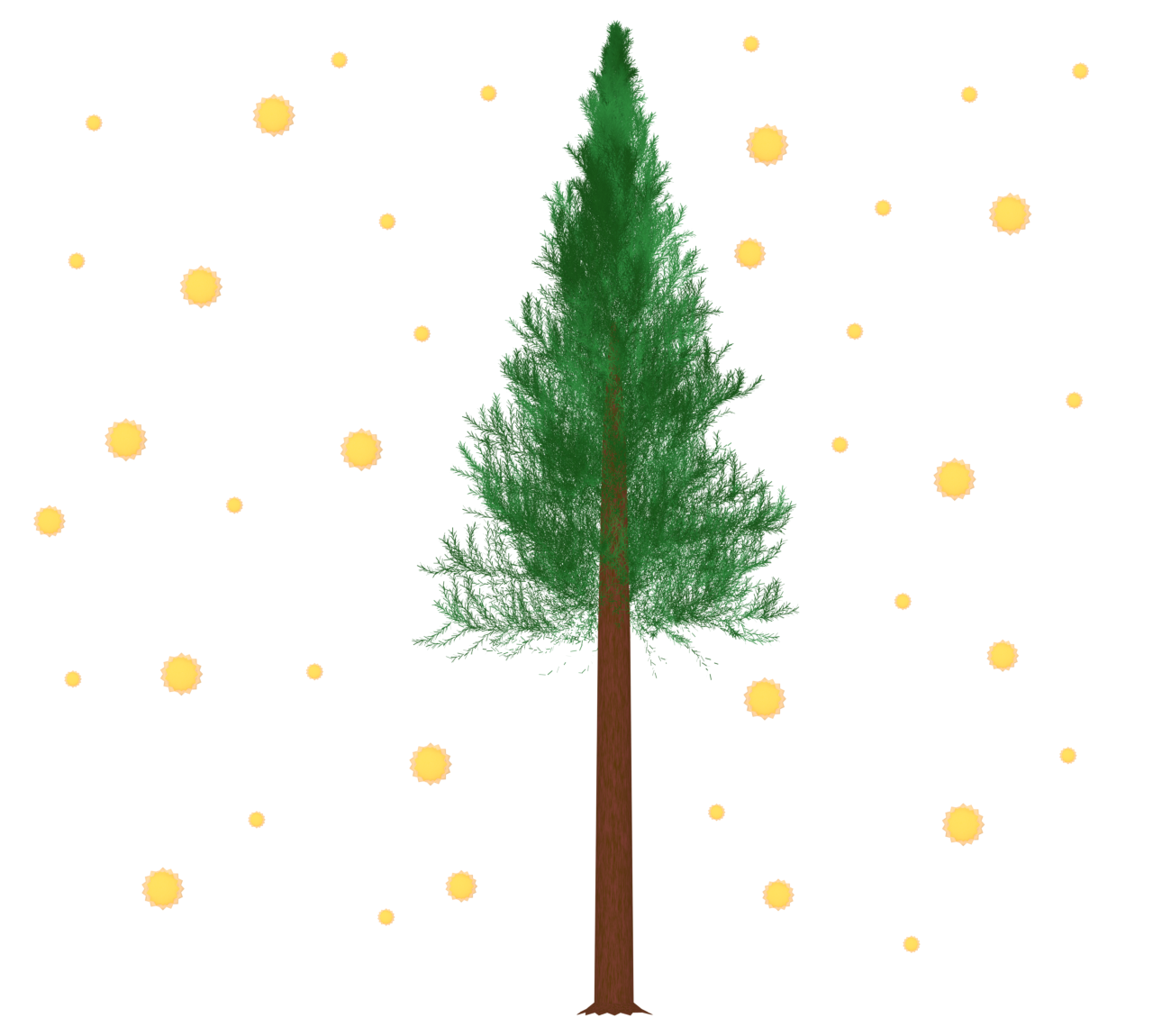 花粉を飛ばす杉の木のイラスト