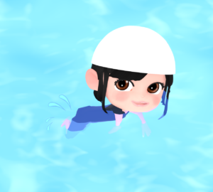 犬かきで泳ぐ女の子のイラスト