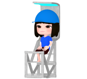 プールの監視台に座る女性監視員のイラスト