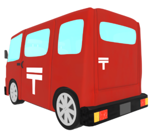 郵便車を斜め後ろから見るイラスト