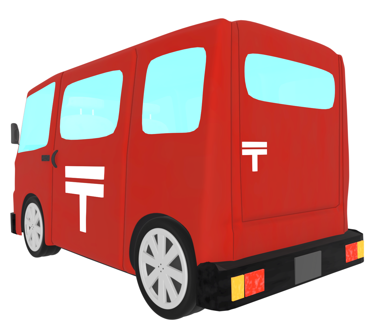 郵便車を斜め後ろから見るイラスト
