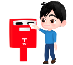 郵便ポストに投函をする男性のイラスト