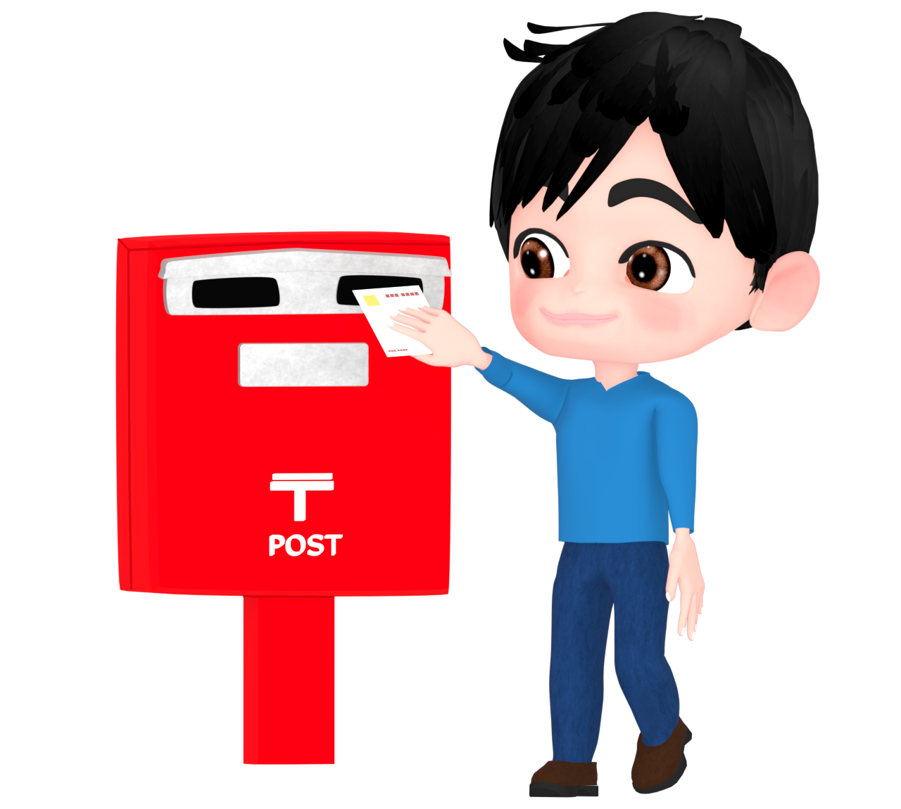 郵便ポストに投函をする男性のイラスト