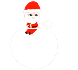 プレゼント袋に乗るサンタクロースのイラスト