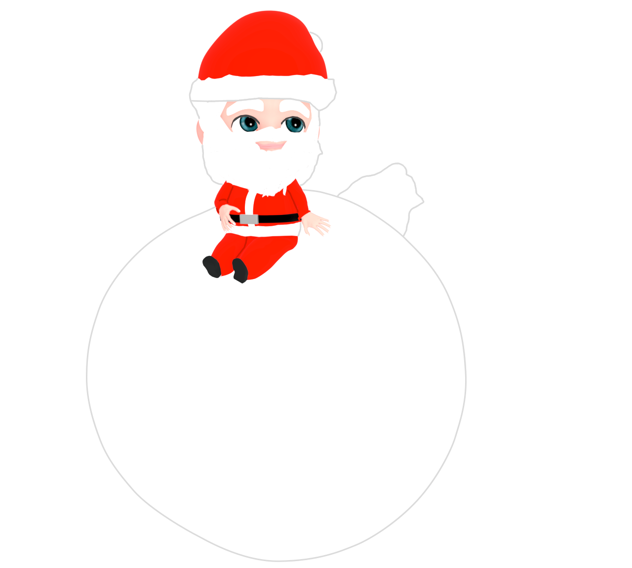 プレゼント袋に乗るサンタクロースのイラスト