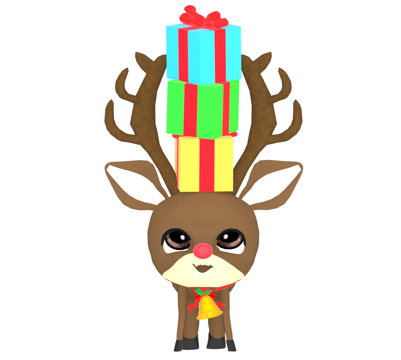 プレゼントと赤鼻のトナカイのイラスト