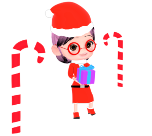 プレゼントを渡すサンタのコスプレをした女性のイラスト